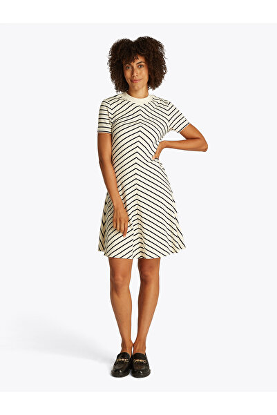 Tommy Hilfiger Women Calico/Dark Night Navy Stp Modern Fit & Flare Midi Dress