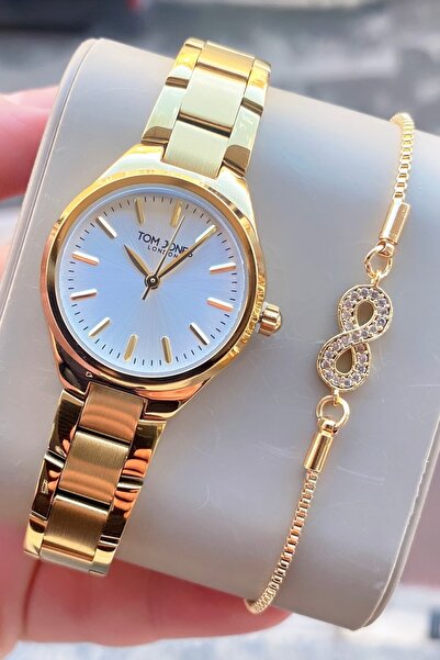 Tom Jones Kadın kol saati gold 3atm su gecirmez çelik 2 yıl garantili bileklik hediye