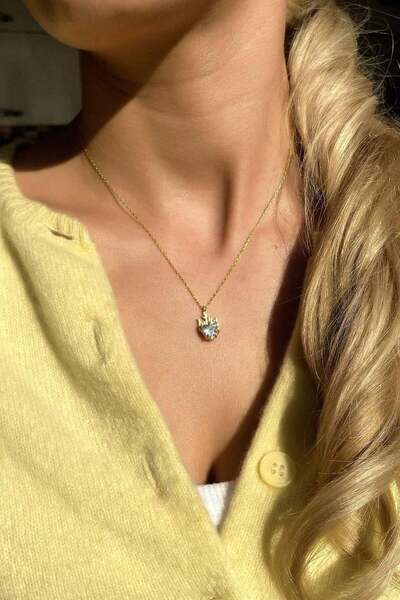 Spossy Silver Jewelry 925 Ayar Gümüş, 14 Ayar Gold, Beyaz Taşlı Alev Kalpli K...