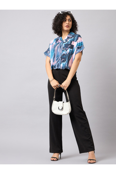 Kuwarii By Styli Multi Marbled Print Crop Shirt