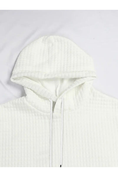 Take Two By Styli Men White Textured Pullover Hoodie