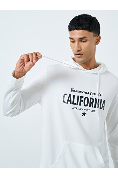 Take Two By Styli Men White Graphic Print Hoodie with Front Pocket