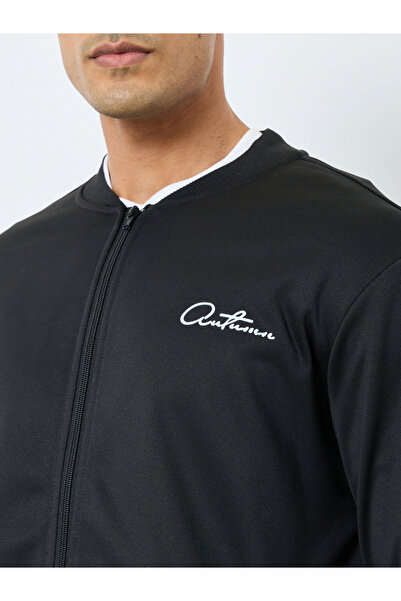 Take Two By Styli Men Black Text Print Bomber Jacket