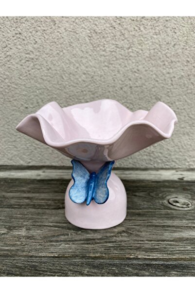 Gesto seramik طبق أنيق باللون الوردي مع نقش الفراشة