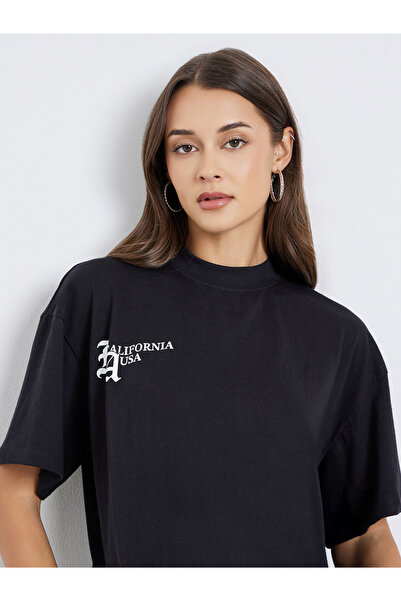 Styli تي شيرت أسود قصة فضفاضة برسومات كاليفورنيا