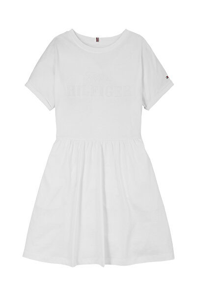 Tommy Hilfiger Girls White Short Sleeve Mini Flared Dress