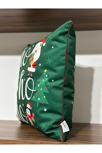 KIRLENTİM Winter-New Year-H1258 Green Background Ho Ho Snowman-Cushion-Cover