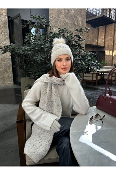 LAGRANZE Swan Women's Scarf Beanie Gloves Set of 3