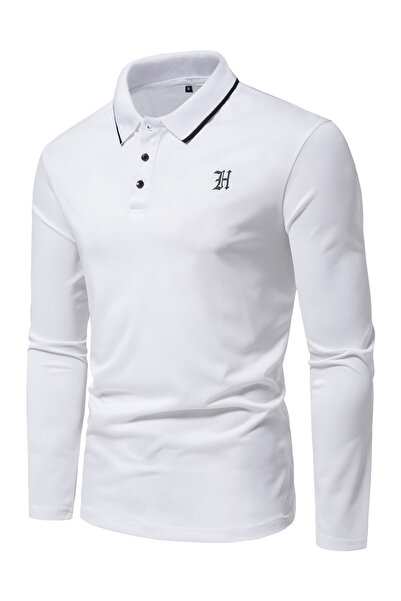 Take Two By Styli Men White Long Sleeve Polo Shirt