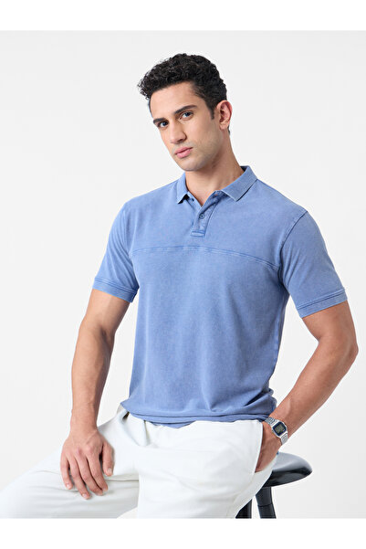 The Souled Store By Styli Men Blue Vintage Wash Polo