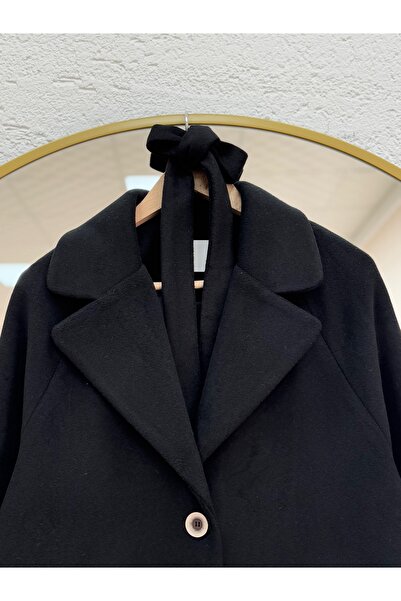 BENAHOLL Alison Single Button Sleeve Belt Detailed Coat-Un1055 Black