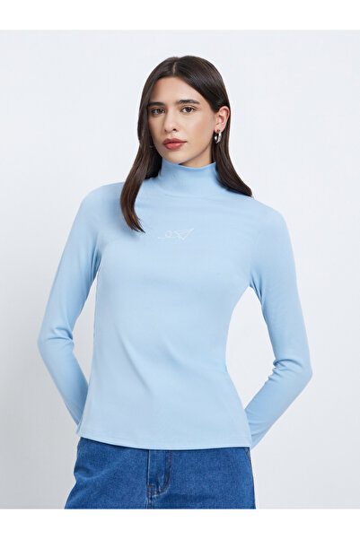 Take Two By Styli Blue Embroidered High Neck T-Shirt