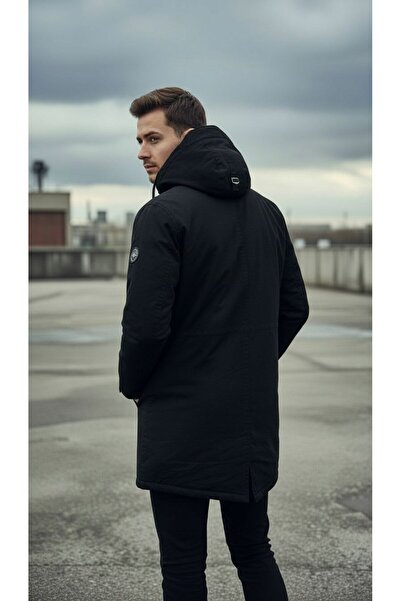 Plus Scorpion Black Men's Gabardine Quilted Lined Coat – Stylish, Warm, and Waterproof