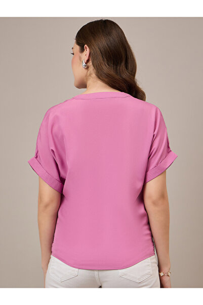 Kuwarii By Styli Pink Regular Fit Top with Patch Pocket