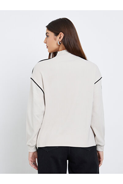 Styli Beige Oversized Piped Detail Sweatshirt