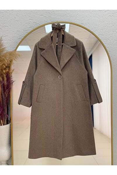BENAHOLL Alison Single Button Sleeve Belt Detailed Coat-Un1055 Brown