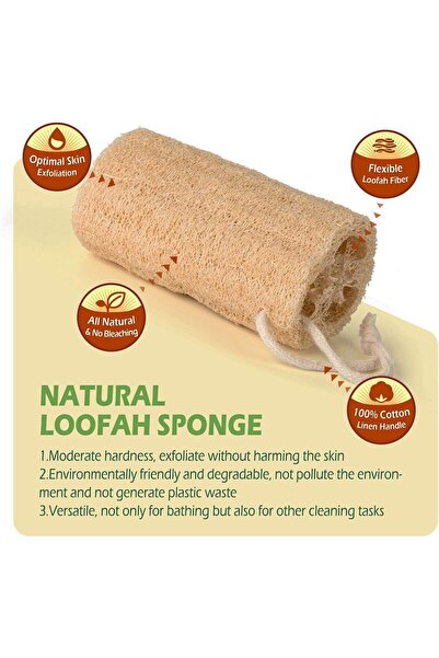 DELFİNO 100% Natural Organic Loofah Bath Sponge for Body Exfoliation, Unbleached, Eco-Friendly - Pac