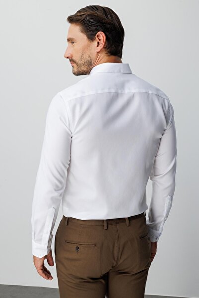 İgs Біла сорочка Slim Fit з довгими рукавами та вузьким візерунком, класичним коміром, 100% бавовна