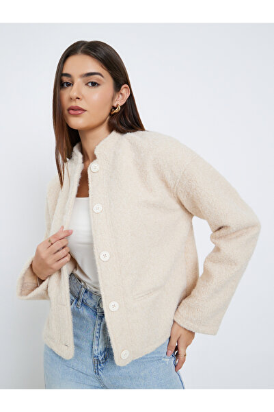 Styli Cream Regular Fit Boiled Wool Trucker Jacket