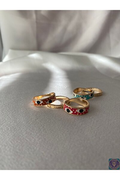 uyguntakıaksesuar مجموعة من 5 خواتم ملونة بتفاصيل عين الشر - مجموعة مقاس ثابت...