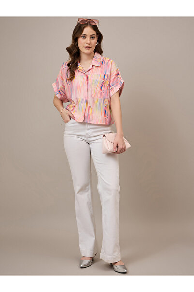 Kuwarii By Styli Multi Marble Print Boxy Satin Shirt