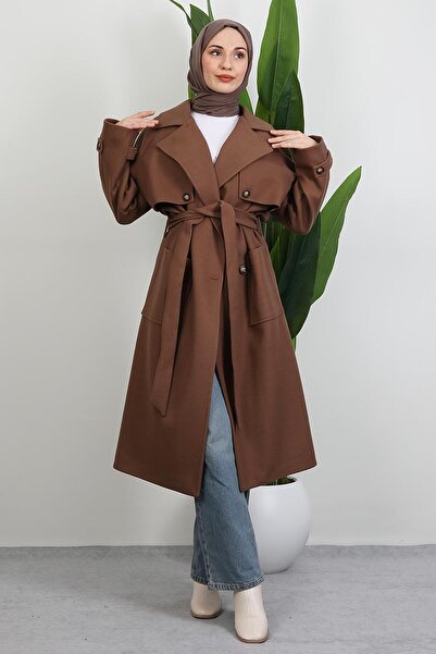 GİYZAMİLA Голямо палто с джобове в кремаво