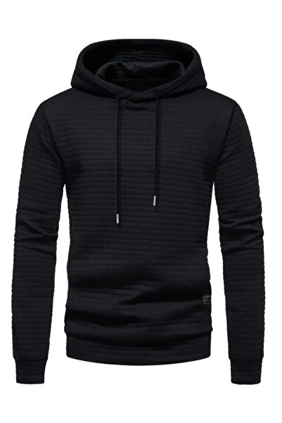 Take Two By Styli Men Black Textured Pullover Hoodie