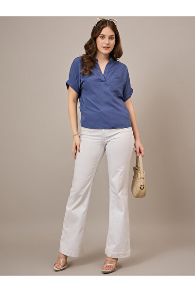 Kuwarii By Styli Blue Regular Fit Top with Patch Pocket