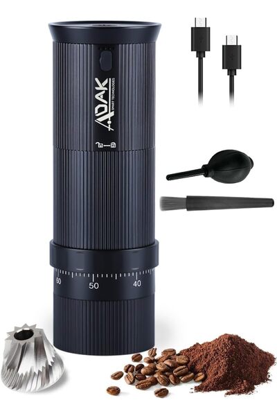 adak مطحنة قهوة كهربائية محمولة قابلة لإعادة الشحن بمنفذ USB-C، سعة 40 جرام، 15 إعدادًا، لون أسود