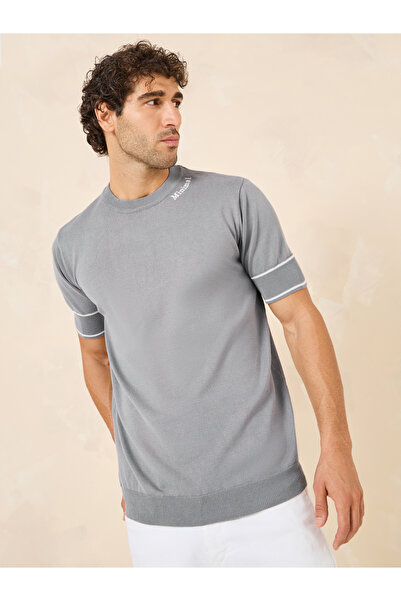 Styli Lightweight Knit Embroidery Text Regular Fit T-Shirt