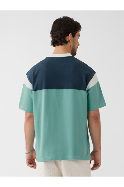 The Souled Store By Styli Men Green Color Block Oversized Polo