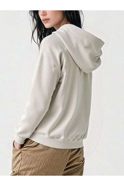 Take Two By Styli Beige Pullover Hoodie with Quarter Zip Detail