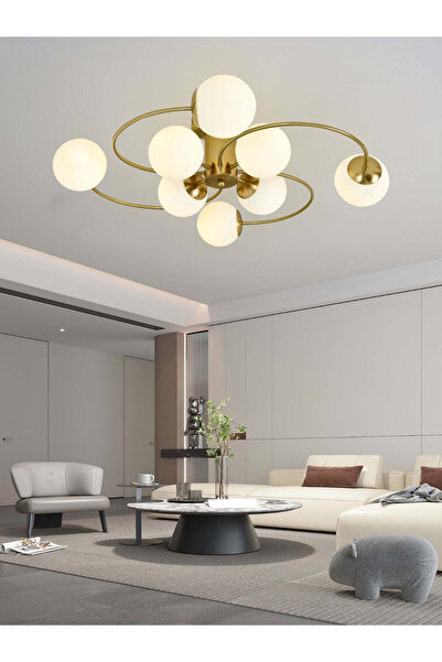 RFAN Candelabru, Model 1206/8, Cu 8 Abajururi, 8 X G9, Auriu/Alb