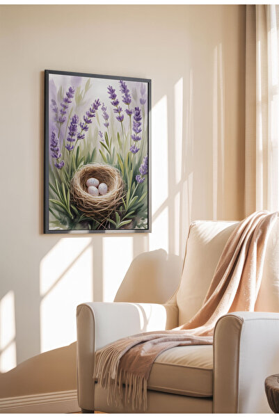 21mxm Unframed Lavender Canvas Poster - Digital Print on Matte Canvas - Bird’s nest tucked in lavender