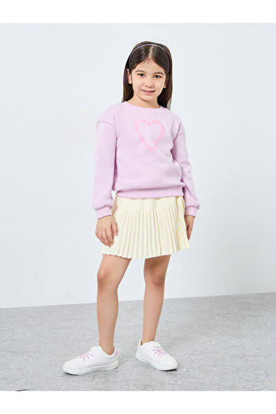 Styli Girls Lilac Heart Ruffle Detail Sweatshirt