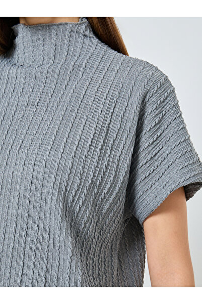 Styli Grey Textured High Neck Top with Side Slit