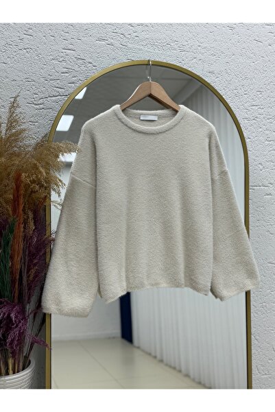 BENAHOLL Alina Bearded Short Oversized Sweater-Zi̇6261 Stone