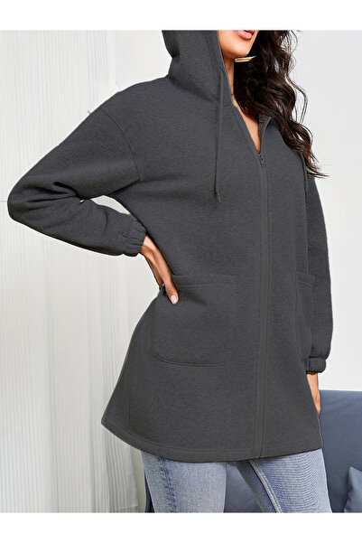 Take Two By Styli Charcoal Longline Hooded Jacket