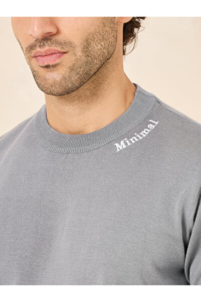 Styli Lightweight Knit Embroidery Text Regular Fit T-Shirt