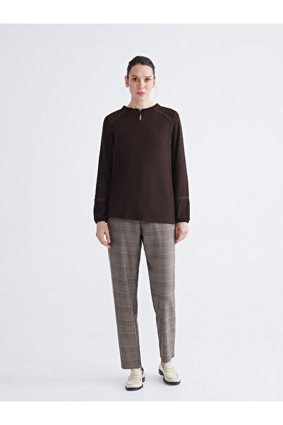 LC Waikiki Lcw Grace Brown Elastic Waist Plaid Women's Trousers