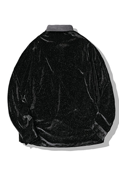 Take Two By Styli Men Black Velvet Glitter Look Shirt