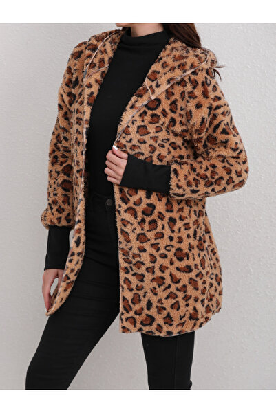 Take Two By Styli Longline Leopard Print Fleece Jacket