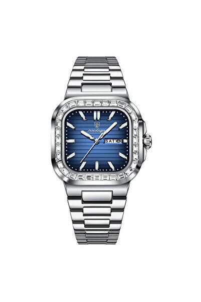 POEDAGAR Ceas elegant, casual, la modă, cu ace luminoase din oțel, argintiu, albastru