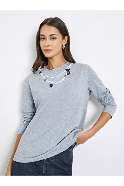 Styli Grey Necklace Graphic Print T-Shirt
