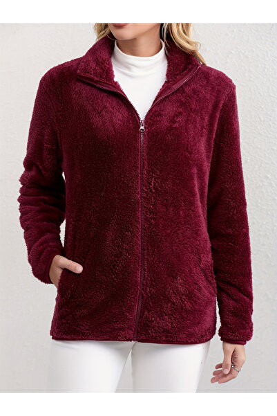Take Two By Styli Burgundy Fleece Zip-Up Jacket