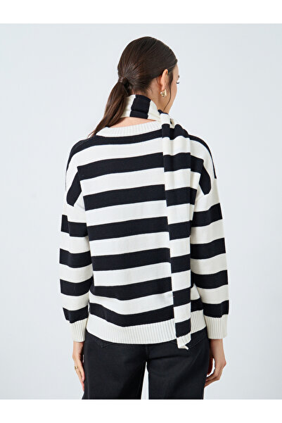 Take Two By Styli Striped Relaxed Fit Sweater with Neck Scarf
