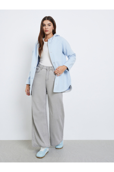 Styli Light Blue Hooded Fleece Jacket