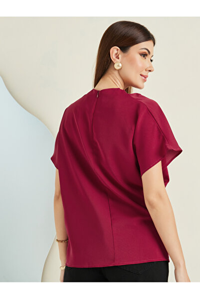 Styli High Neck Draped Detail Regular Fit Blouse