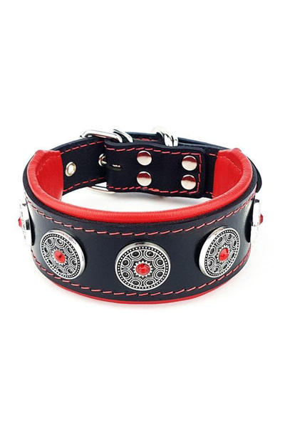 Bestia Bijou Collar, Leather, M, Black/Red