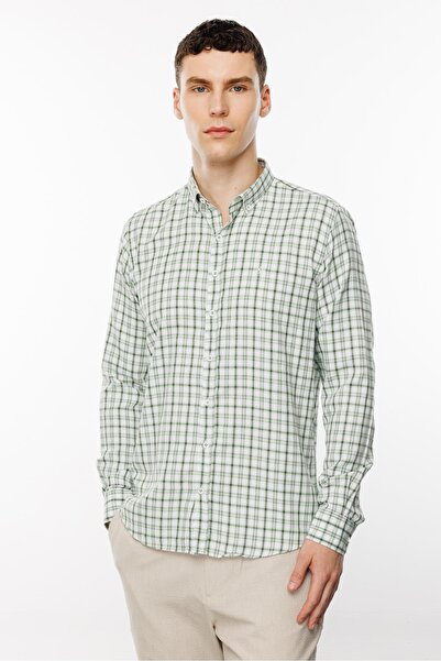 İgs Ανοιχτό πράσινο δυναμικό πουκάμισο με κουμπιά, καρό, μακρυμάνικο, χωρίς τ...